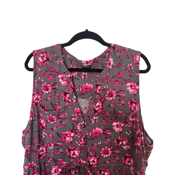 Torrid Plus Size 3X Floral Sleeveless Blouse Gray Pink - Picture 6 of 16